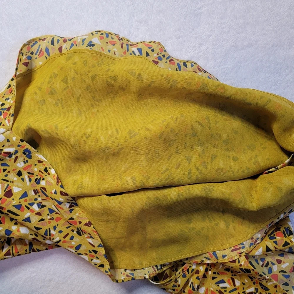 BCBGeneration Dijon Yellow Geometric Print Dolman Sleeve Mini Dress Size S - Picture 7 of 10